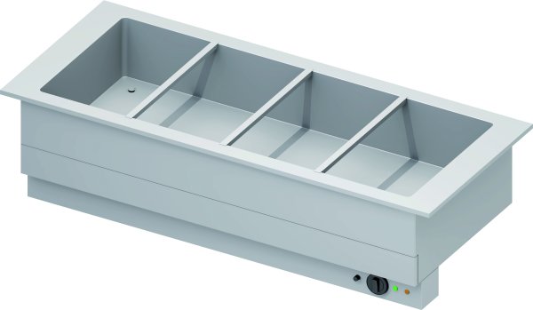 Bain-Marie-Becken "Drop-In" 4xGN 1/1, 1480x620x390 mm  Edelstahlabdeckung