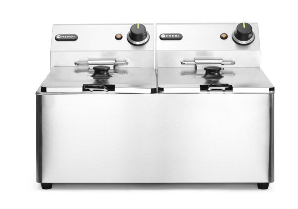 Elektro Tischfritteuse mit 16 Liter - 2 Becken, Edelstahl, 230 V