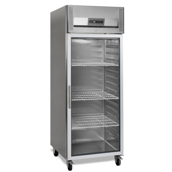 Edelstahl Kühlschrank mit 520 Liter - Glastür, Umluftkühlung, GN 2/1