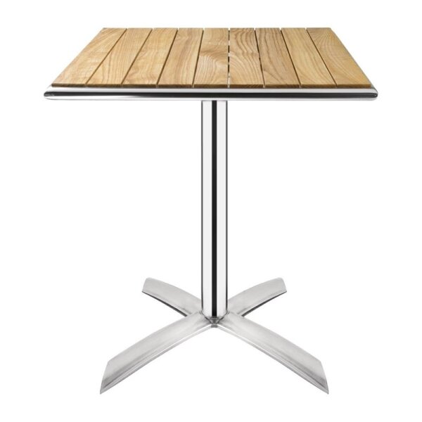 Bolero Tisch quadratisch und klappbar aus Aluminium und Eschenholz 600x600720mm