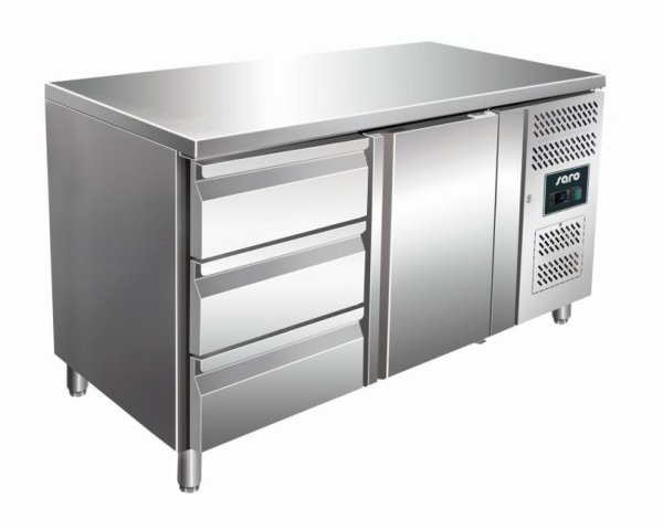 Kühltisch inkl. 3er Schubladenset Modell KYLJA 2130 TN, Maße: B 1360 x T 700 x H 890-950