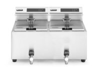 Edelstahl Doppelfritteuse mit 2x 8 Liter - Ablasshahn, 230V