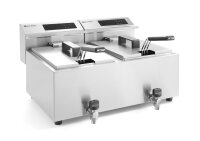 Edelstahl Doppelfritteuse mit 2x 8 Liter - Ablasshahn, 230V