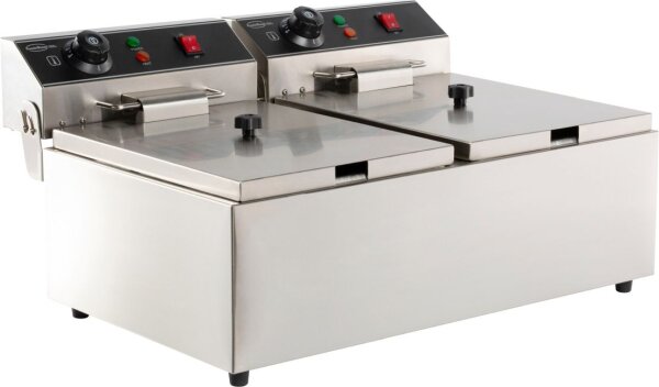 Elektro Doppelfritteuse 2x6 Liter - Edelstahl, 230V, 2x3,3 kW