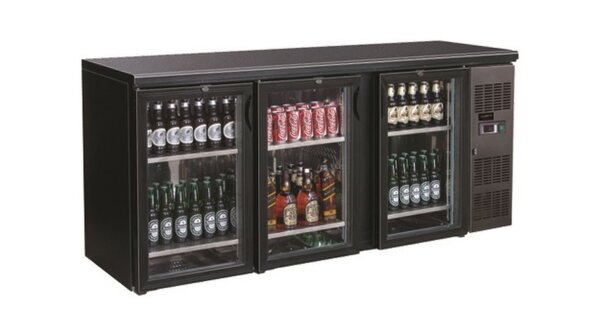 Gewerbe-Barkühler 3 Glastüren schwarz – Combisteel, Umluft & LED