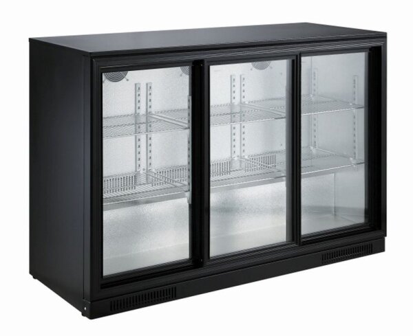 Schwarzer Barkühler 3 Schiebetüren, 298 Liter