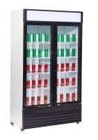 Gewerbe Kühlschrank mit 2 Glastüren - selbstschließende Türen, 750 Liter, Umluft