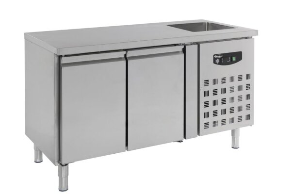 Gastro-Kühltisch mit integrierter Spüle & 2 Türen - für 1/1 GN, Umluftkühlung