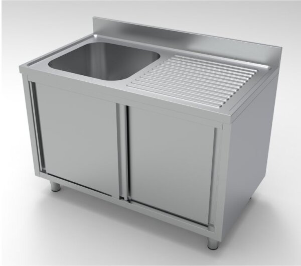 Combisteel Spülschrank mit 2 Türen und 1 Becken links aus Edelstahl 1200x700x850mm