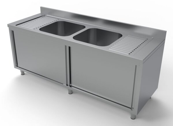 Combisteel Spülschrank 2 Schiebetüren 2 Becken mitte 2000x700x850mm