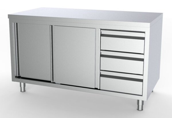 Combisteel Arbeitsschrank mit 2 Türen 3 Schubladen aus Edelstahl 1600x700x850mm