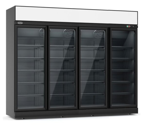 Combisteel Kühlschrank mit 4 Glastüren und 2060 Liter schwarz mit 20 Roste