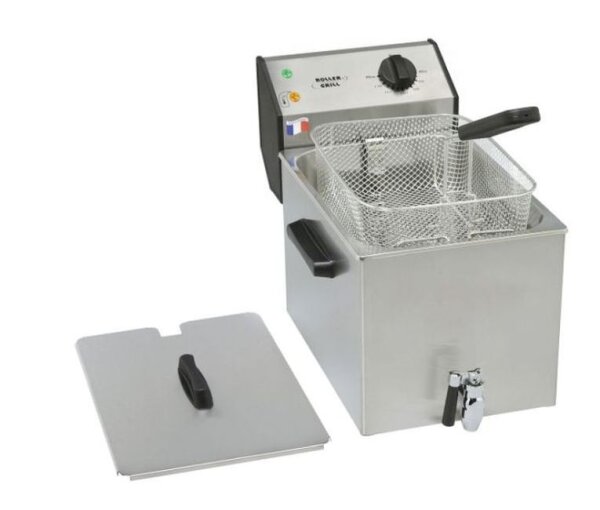 Roller Grill Fritteuse 8 Liter - mit Ablasshahn, Edelstahl, 3,6kW