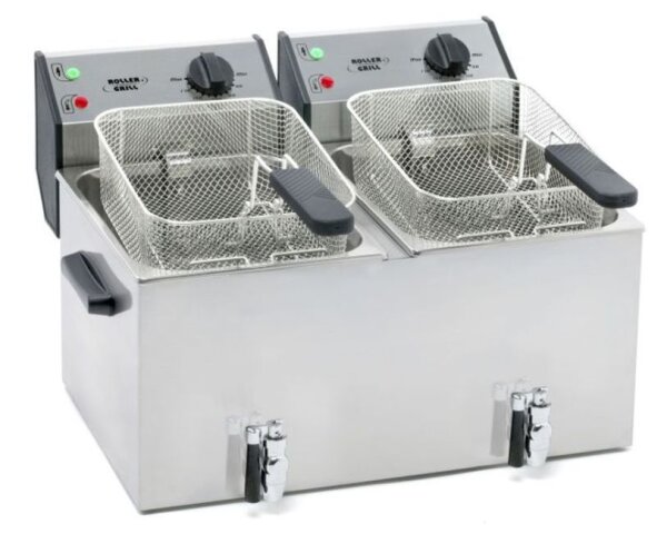 Elektro Doppelfritteuse 16 Liter - 2 Becken, mit Kaltzone, 230 V