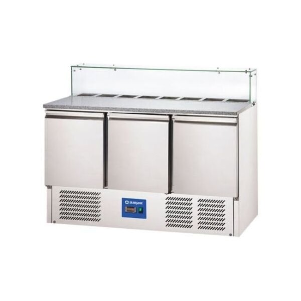 Starline Pizzatisch Mit Glasaufsatz Und Drei Türen, Gn1/1, 1365X700X1075 Mm (Bxtxh), 402 L