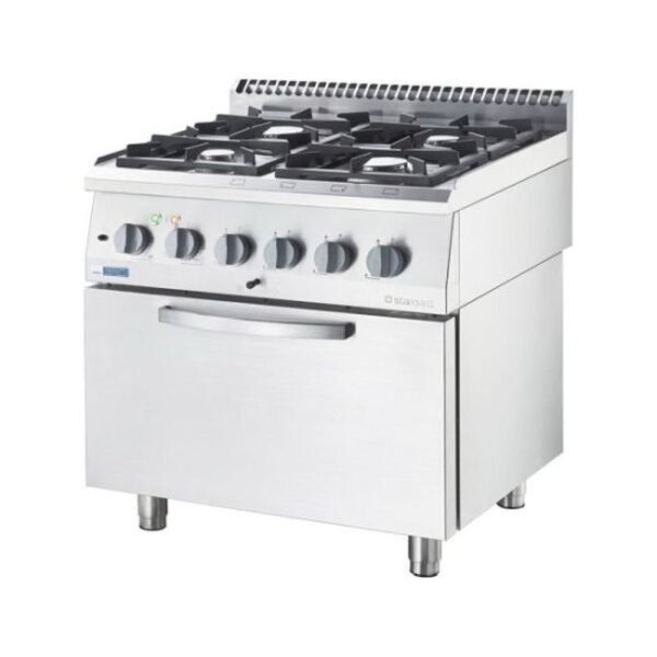 Gasherd Eco 4 Brenner Mit Elektro-Heißluftofen (600 X 400 Mm / Gn 1/1) Serie 700 Nd - G20, 4-Brenner (4X3,5 Kw)